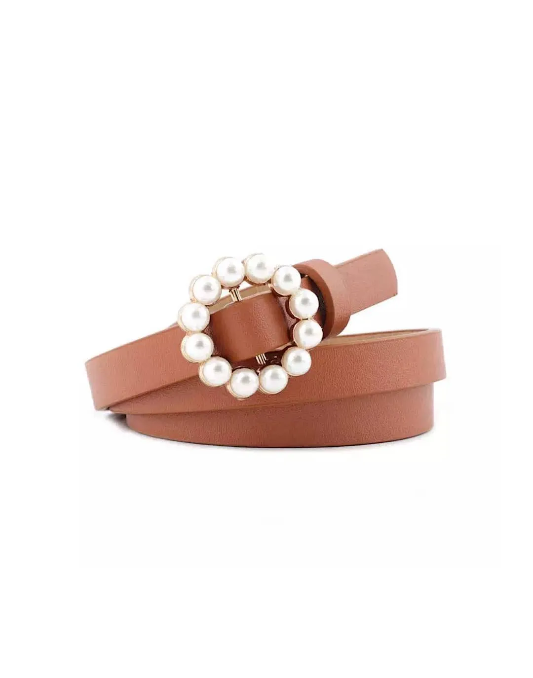 Vegan Leather Mini Round Pearl Golden Buckle