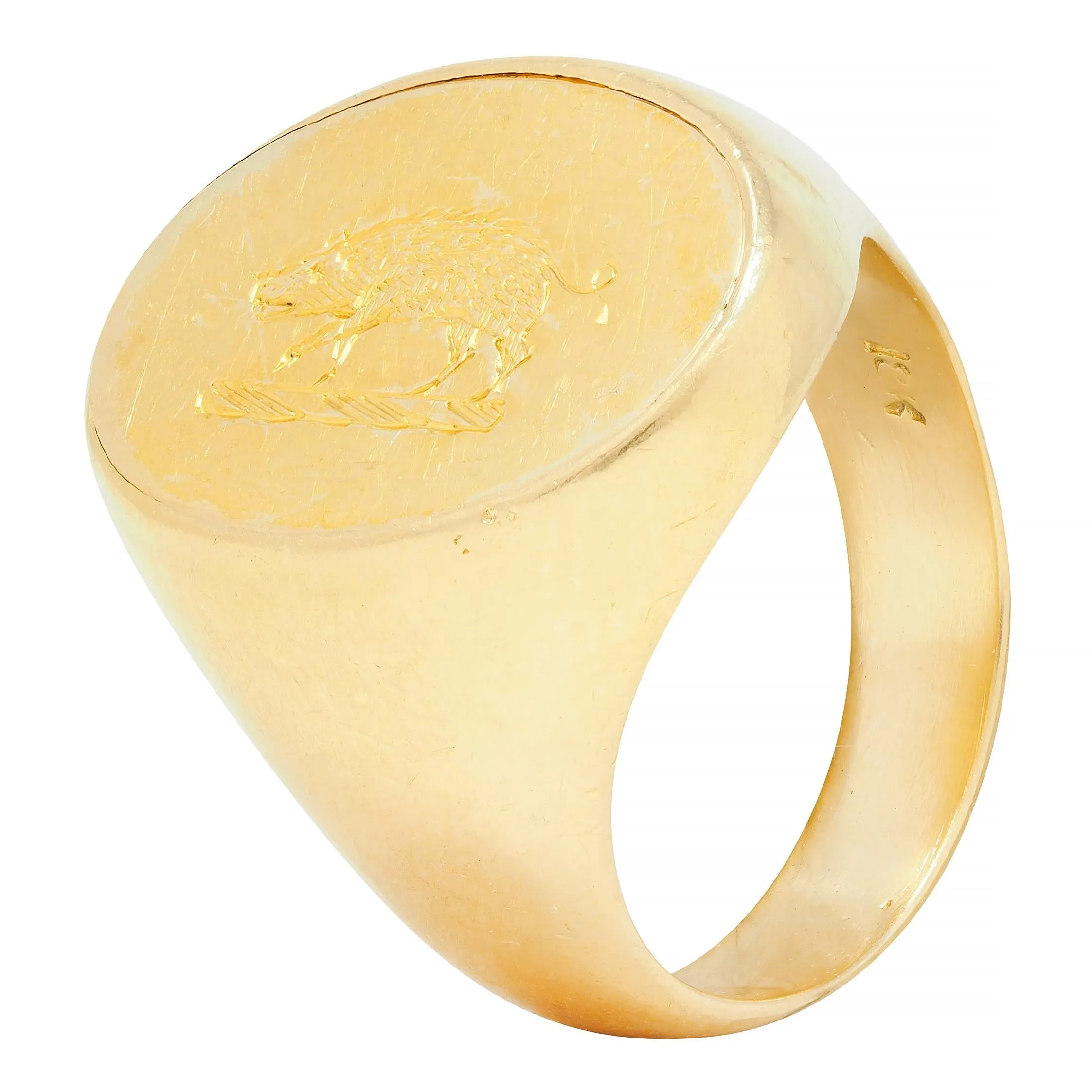 Victorian 18 Karat Yellow Gold Antique Unisex Boar Animal Signet Ring