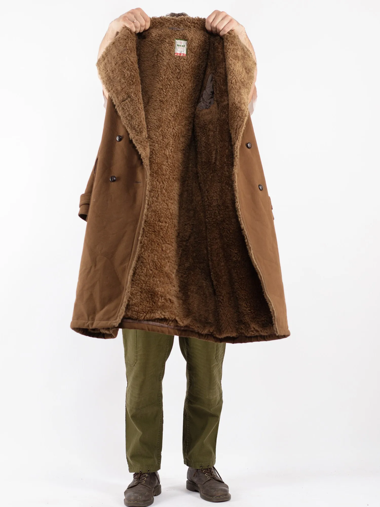 Vintage 70's Men Faux Sheepskin Coat in Brown