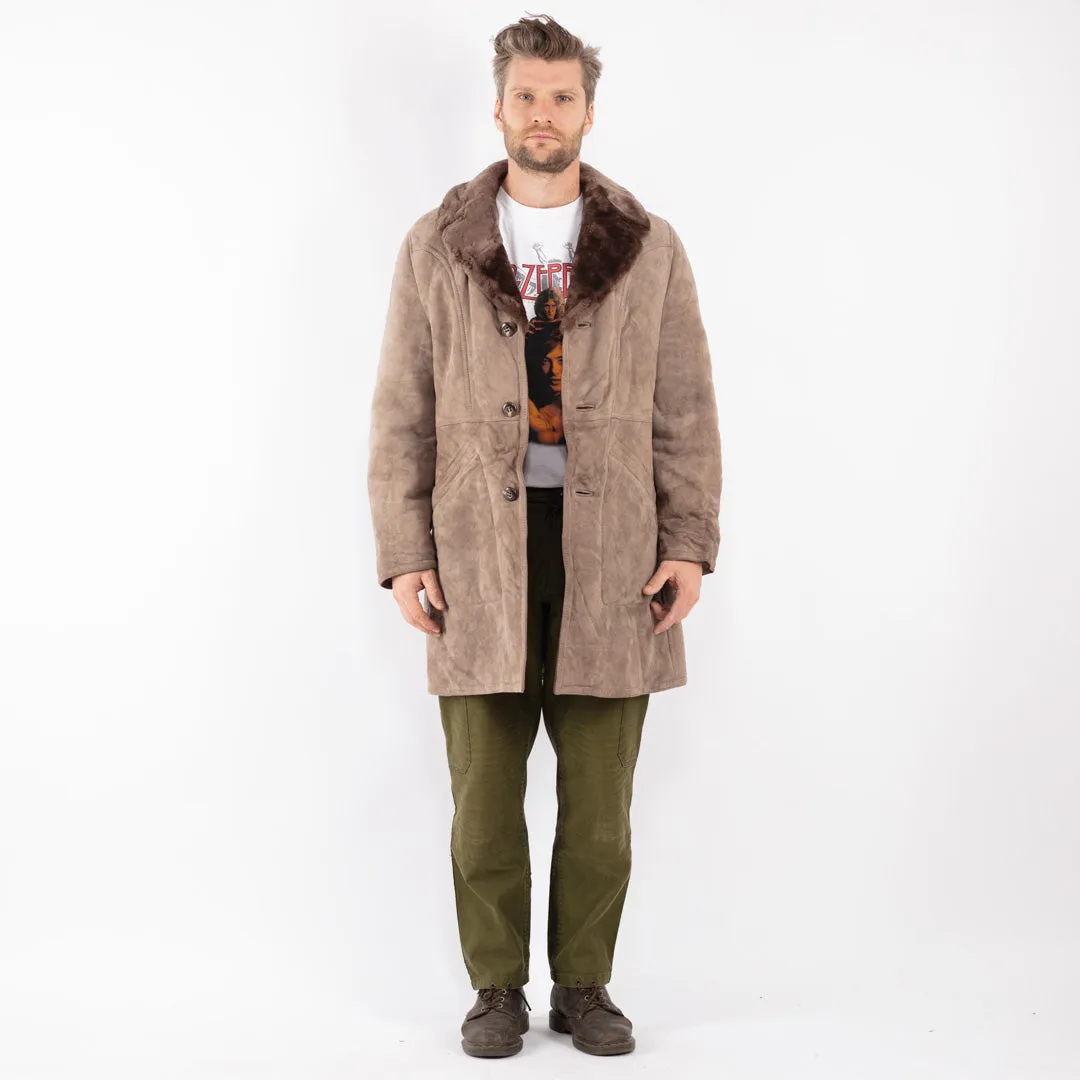 Vintage 70's Men Sheepskin Coat in Beige