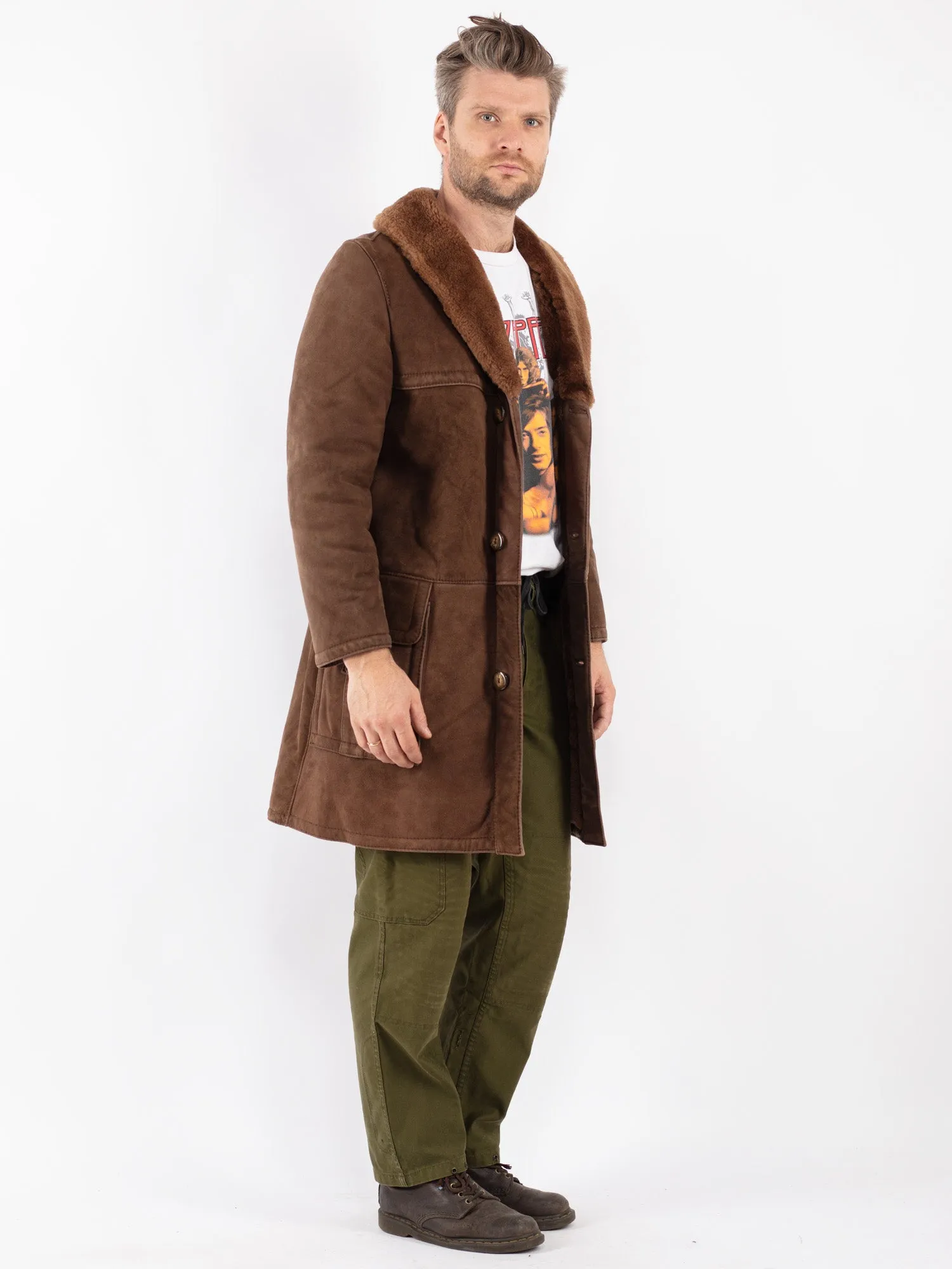 Vintage 70's Men Sheepskin Coat in Brown