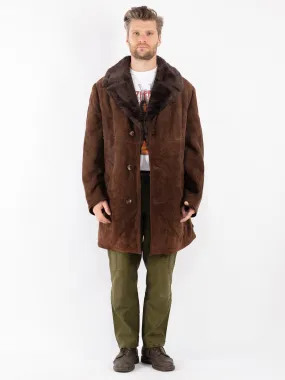 Vintage 70's Men Sheepskin Shearling Coat in Brown