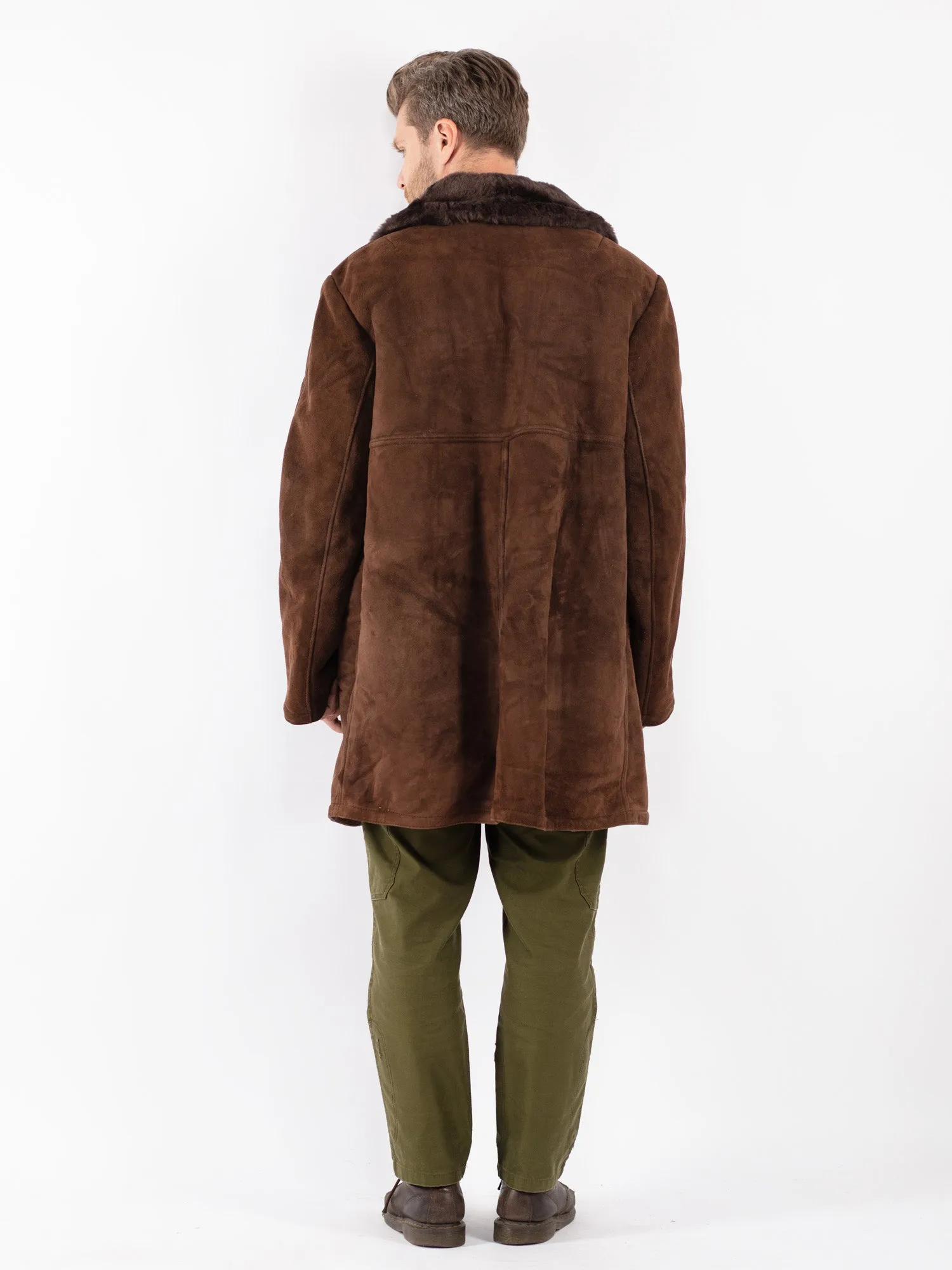 Vintage 70's Men Sheepskin Shearling Coat in Brown