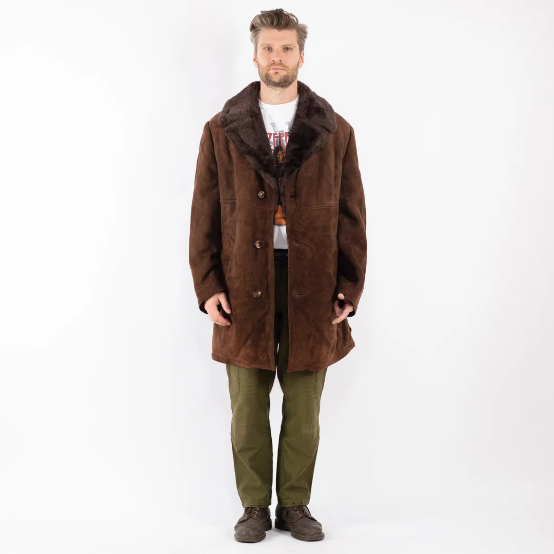 Vintage 70's Men Sheepskin Shearling Coat in Brown