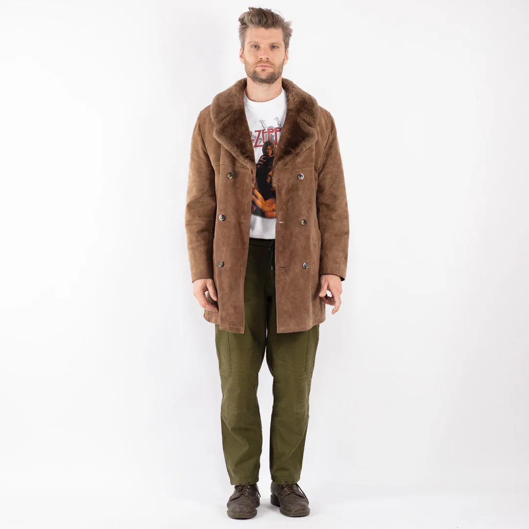 Vintage 70's Men Suede Sherpa Coat in Beige