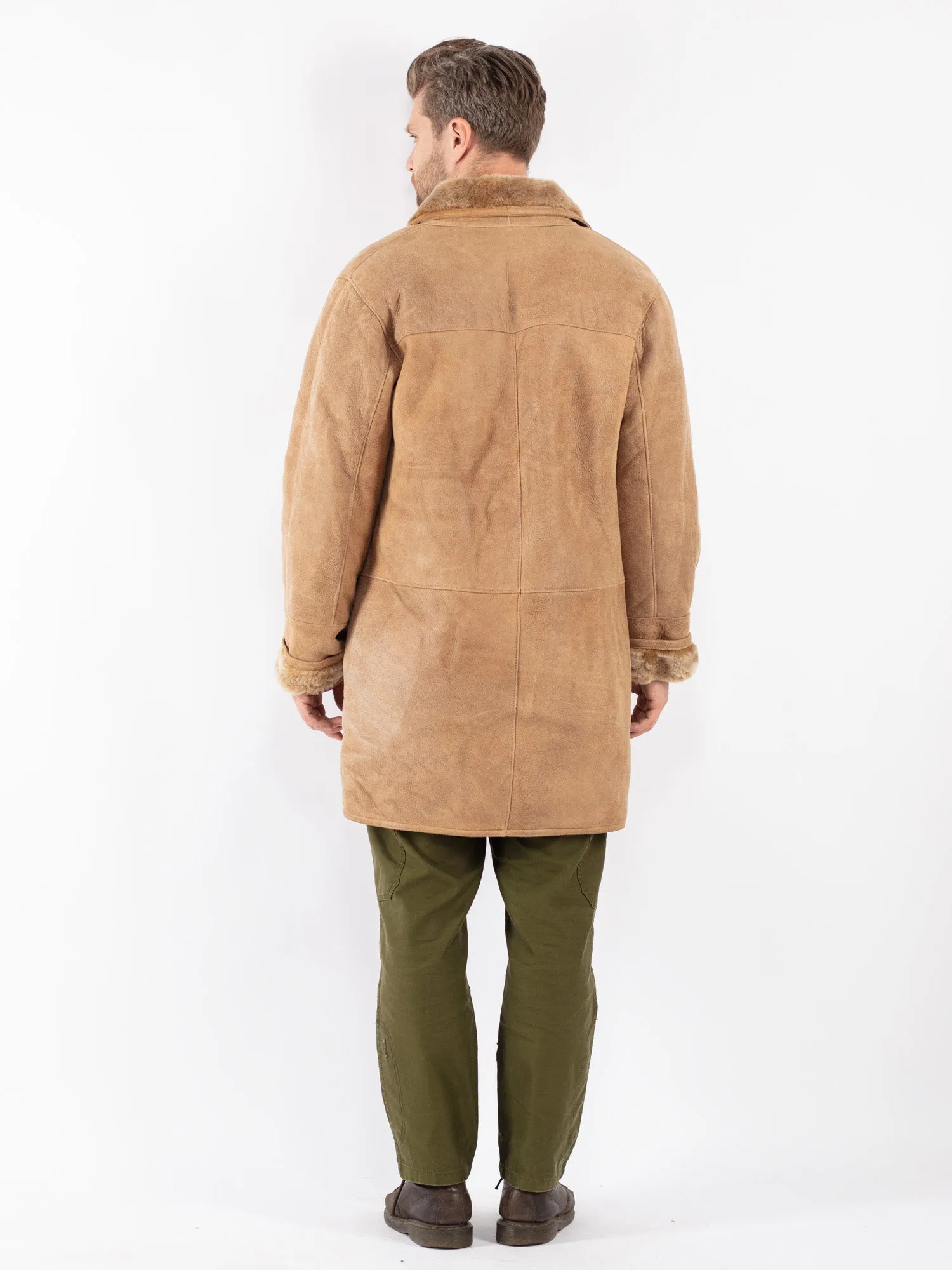 Vintage 90's Men Sheepskin Coat in Beige