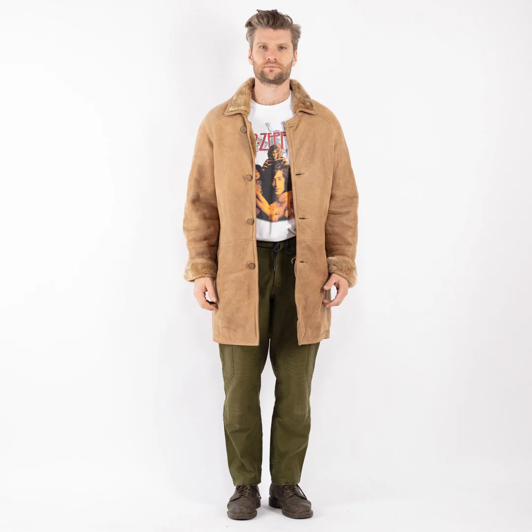 Vintage 90's Men Sheepskin Coat in Beige