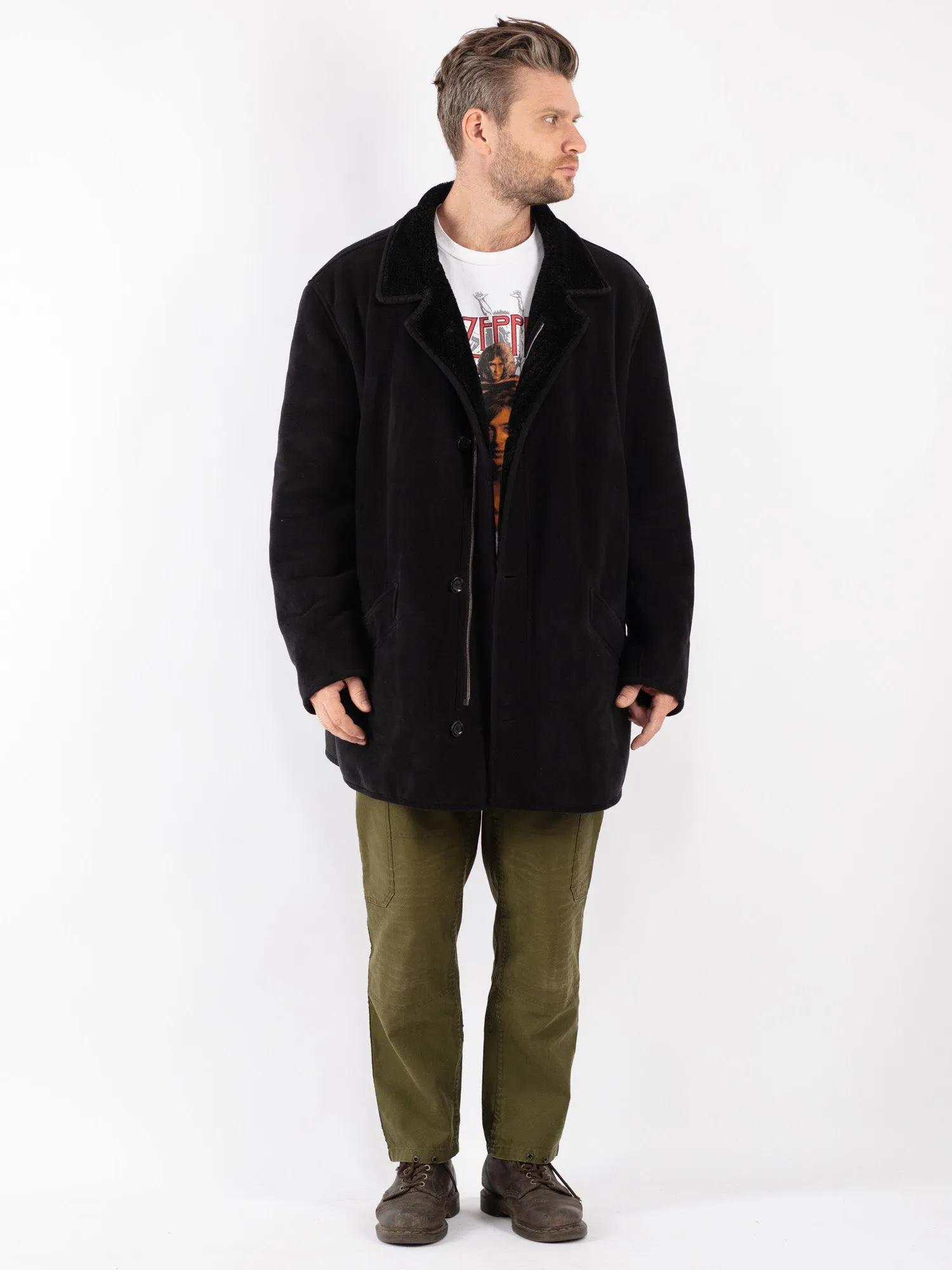 Vintage 90's Men Sherpa Coat in Black