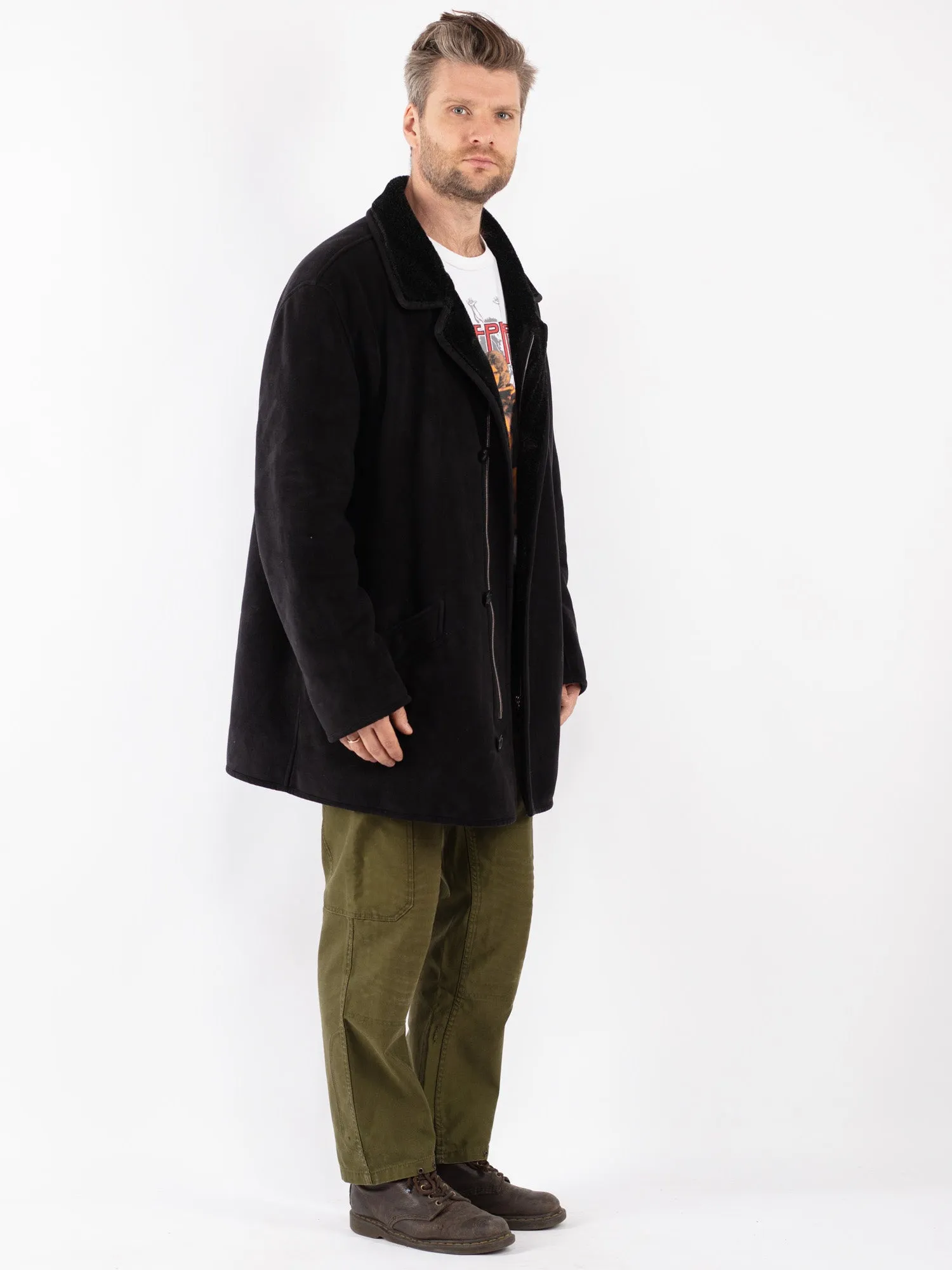 Vintage 90's Men Sherpa Coat in Black