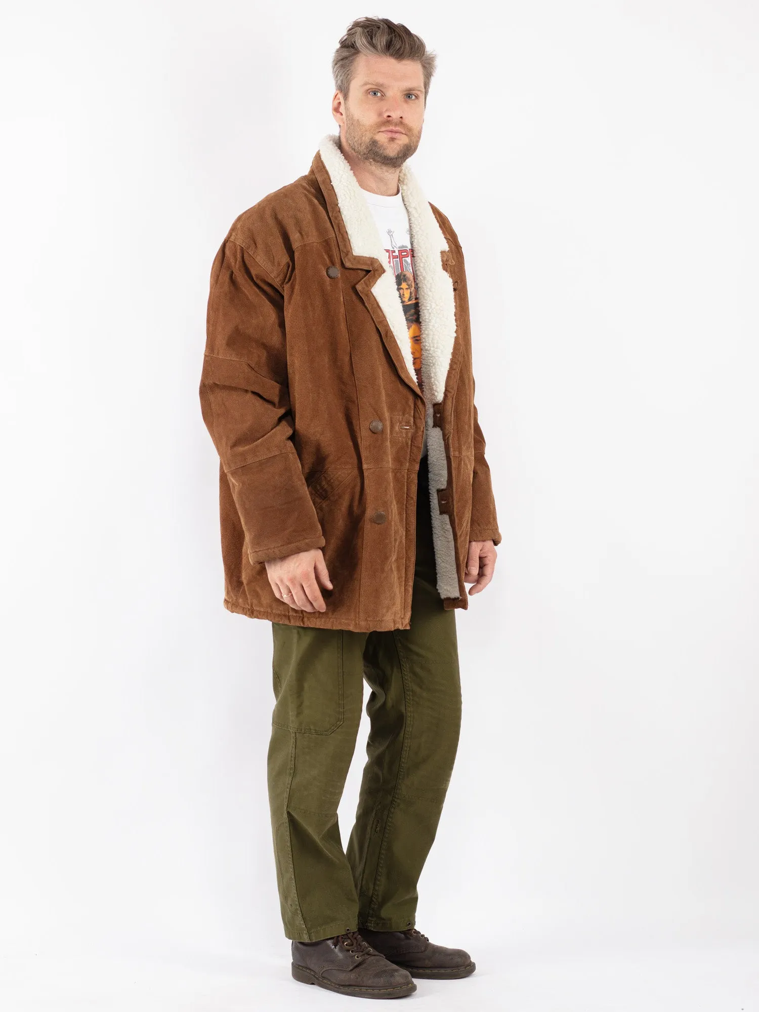 Vintage 90's Men Suede Sherpa Coat in Brown