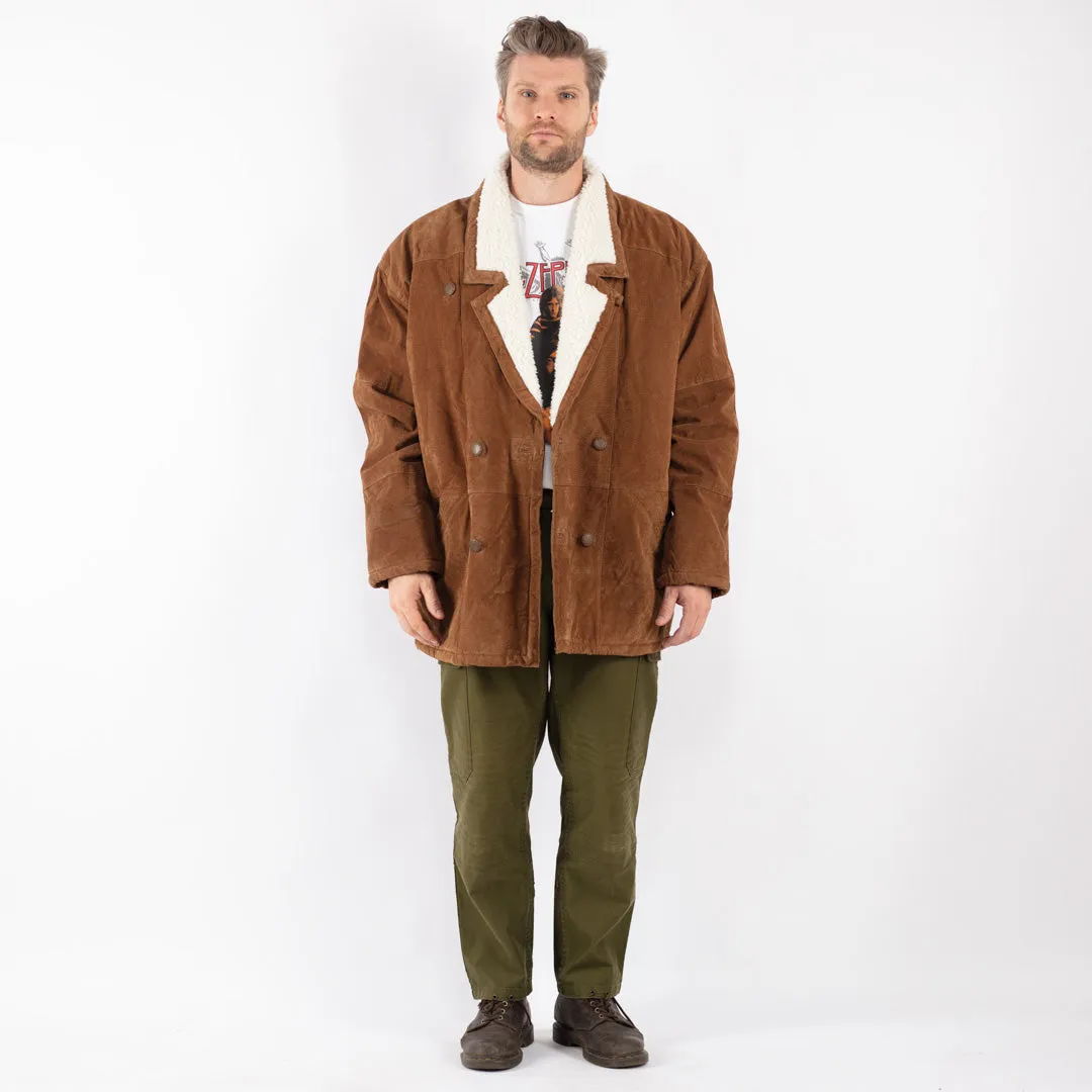 Vintage 90's Men Suede Sherpa Coat in Brown