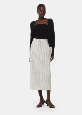 White Stripe Cargo Midi Skirt