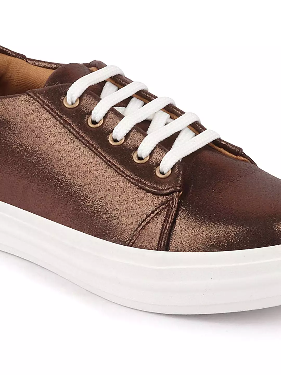 Women Copper Casual Lace-Up Sneakers