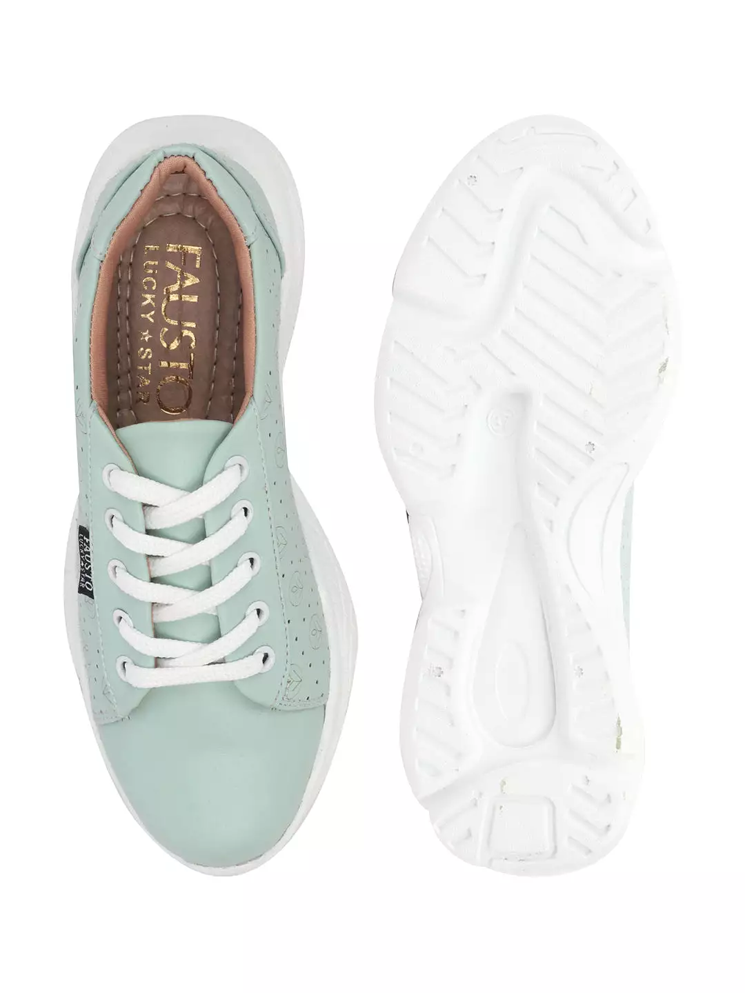 Women Green Lace Up Casual Trendy Sneakers