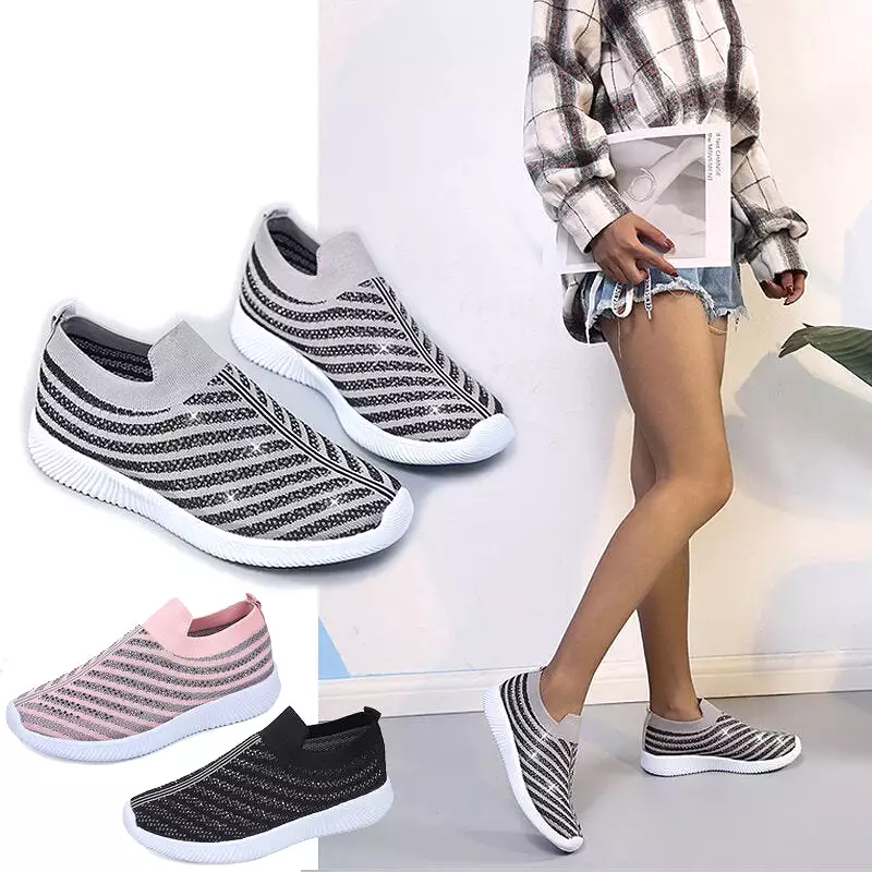 Women Loafers Crystal Bright Sneakers Sock Shoes Anti-slip Mesh Breathable Running Shoes Outdoor Hiking