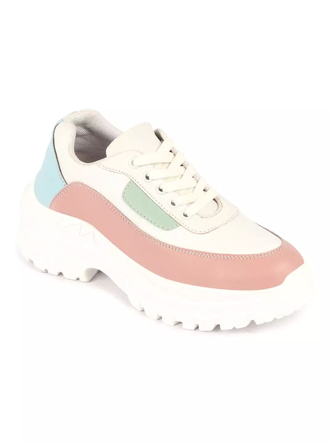 Women Peach Colorblocked Casual Lace Up Sneaker Shoes