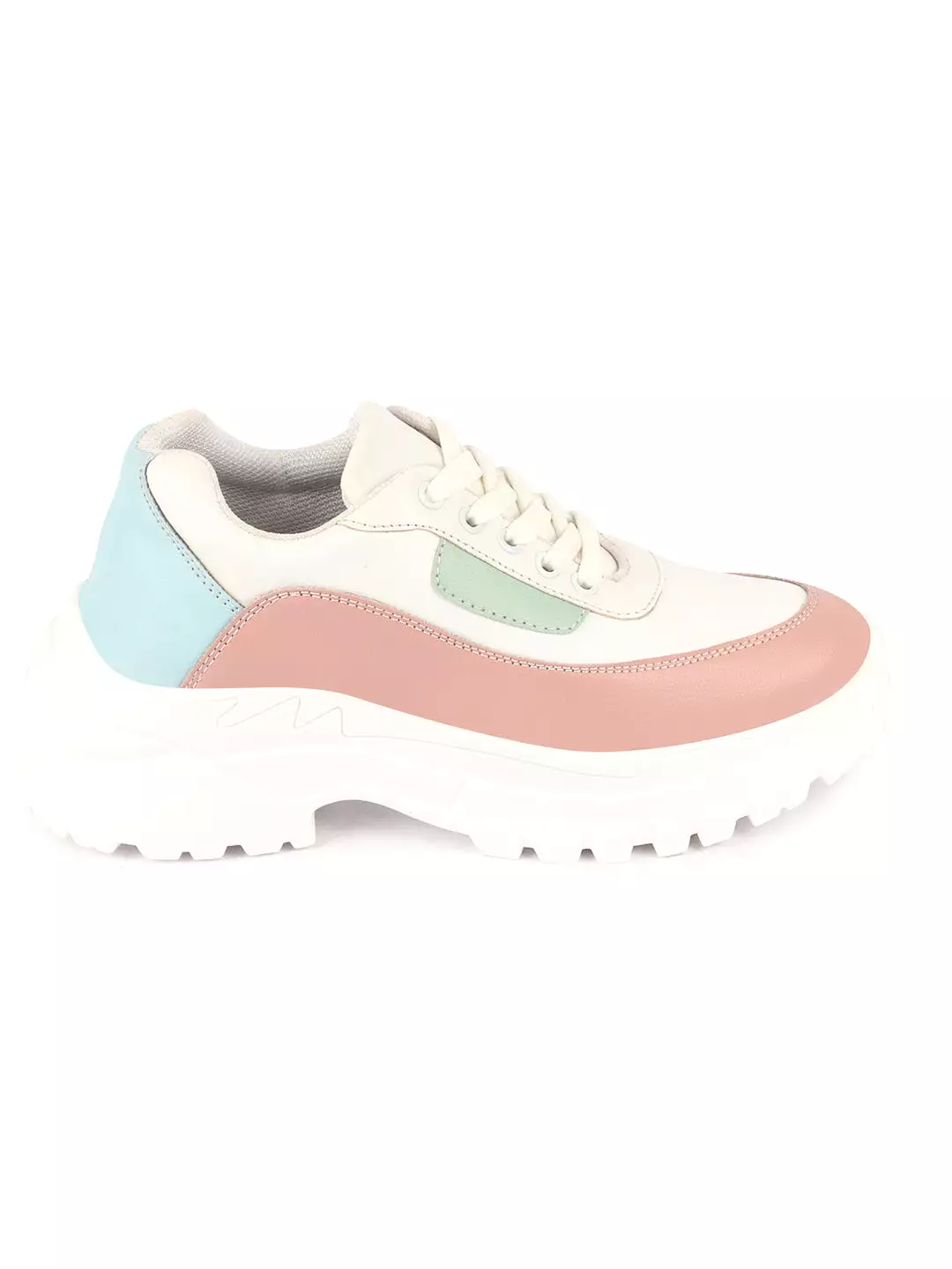 Women Peach Colorblocked Casual Lace Up Sneaker Shoes