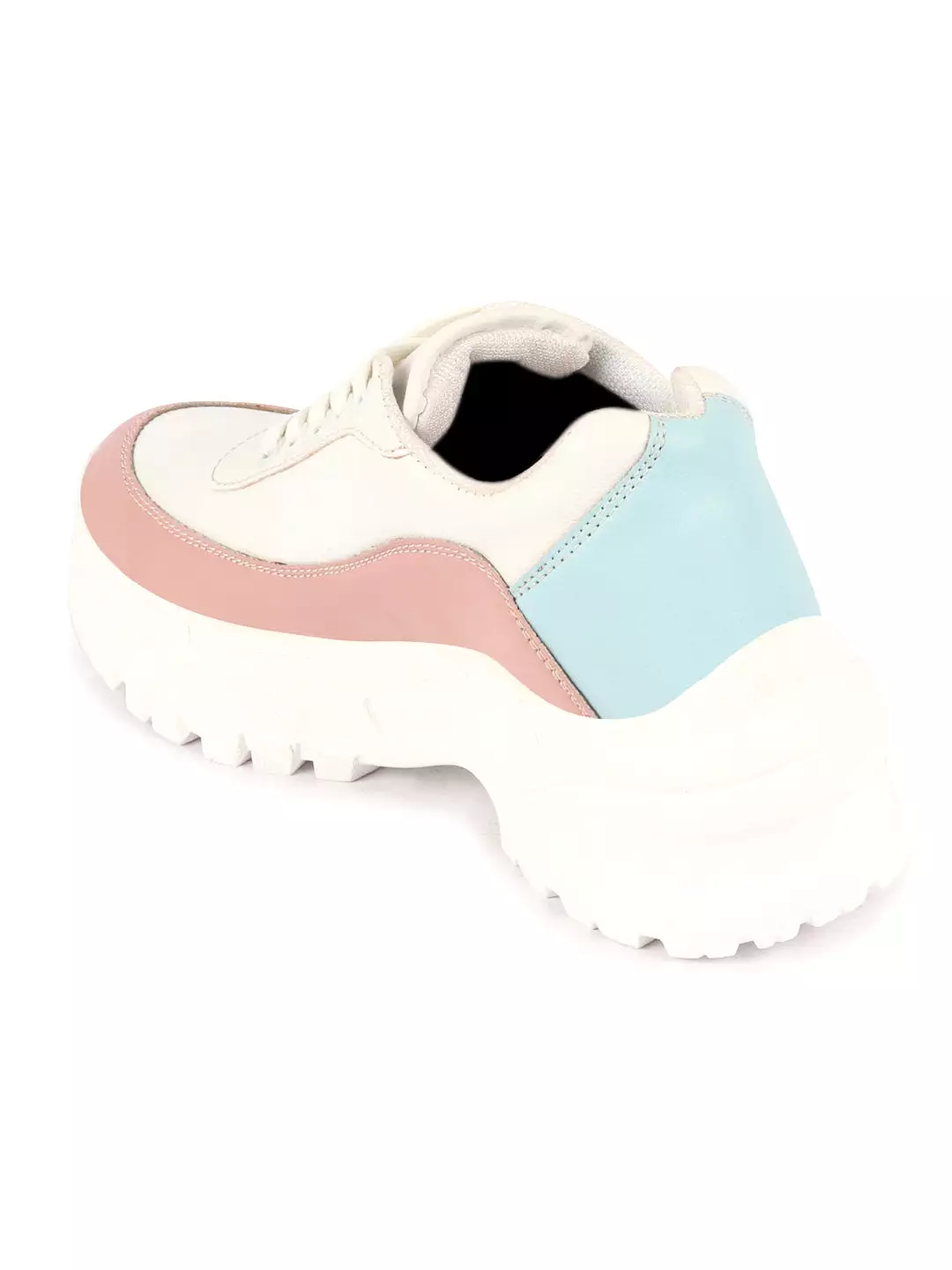 Women Peach Colorblocked Casual Lace Up Sneaker Shoes