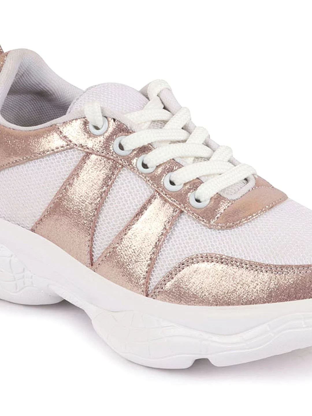 Women Pink/White Lace Up Sneakers