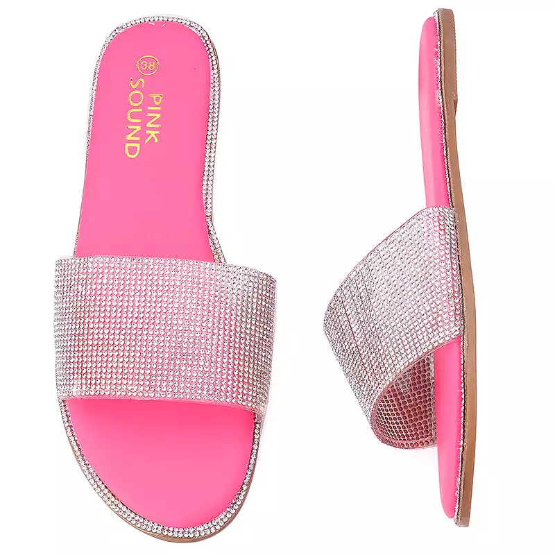 WoMen Rhinestone Bling Slippers Summer Beach Flip Flops Flat Walking Hiking Camping Home Anti-slip Comfortable Slippers Loafers 