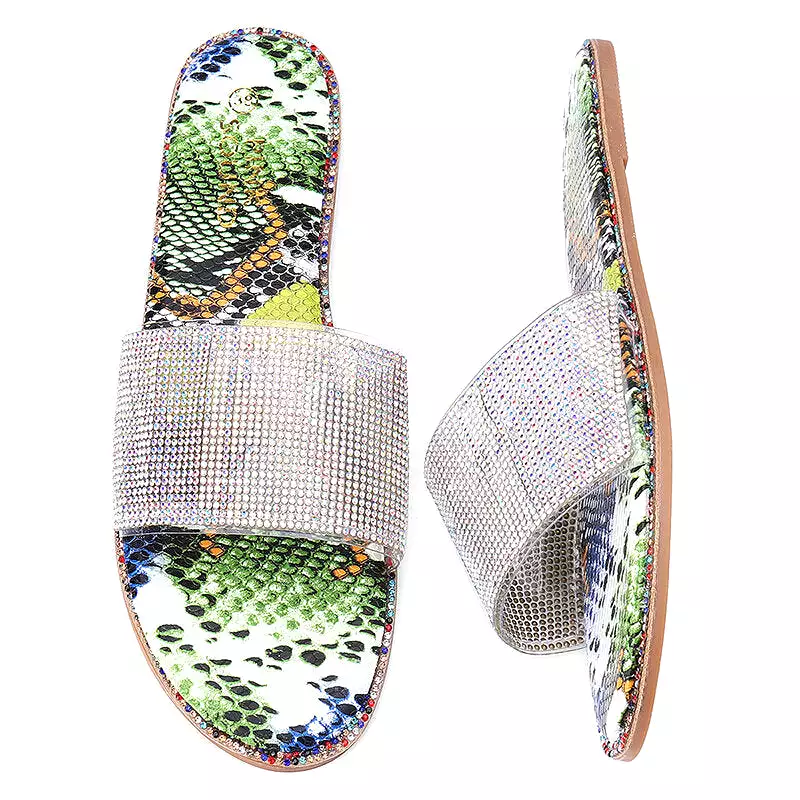 WoMen Rhinestone Bling Slippers Summer Beach Flip Flops Flat Walking Hiking Camping Home Anti-slip Comfortable Slippers Loafers 