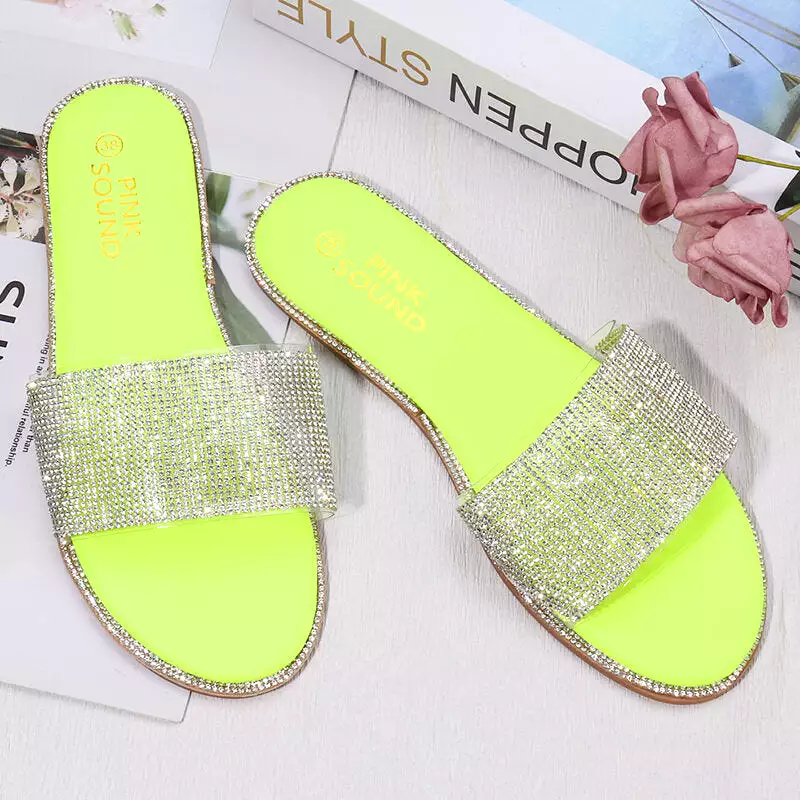 WoMen Rhinestone Bling Slippers Summer Beach Flip Flops Flat Walking Hiking Camping Home Anti-slip Comfortable Slippers Loafers 