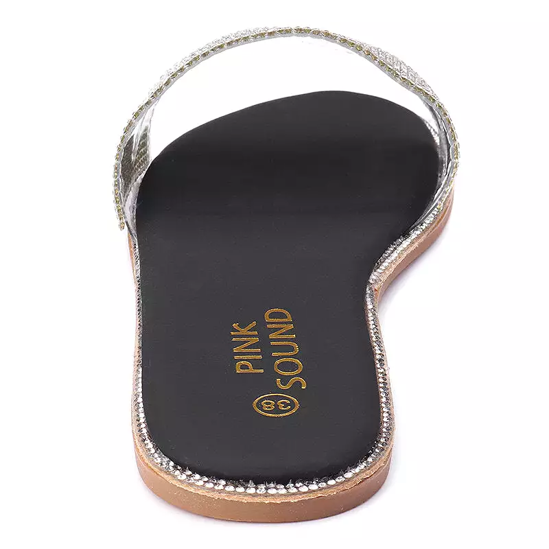 WoMen Rhinestone Bling Slippers Summer Beach Flip Flops Flat Walking Hiking Camping Home Anti-slip Comfortable Slippers Loafers 