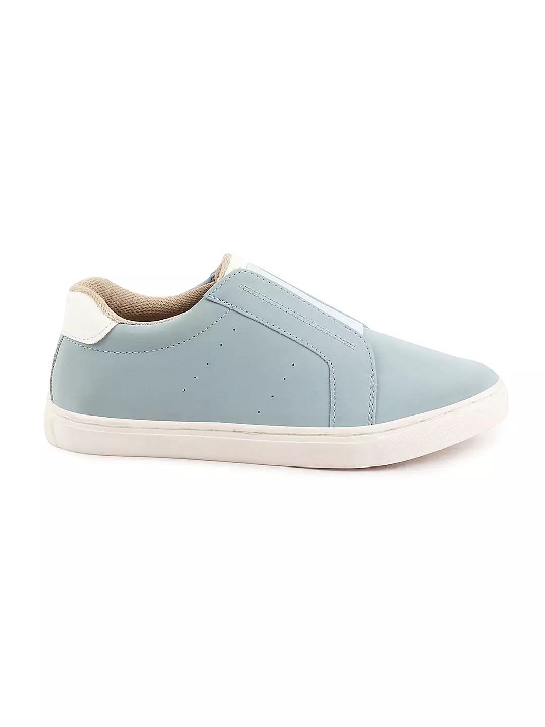 Women Sky Blue Elastic Closure Stitched Comfort Slip On Sneaker Shoes