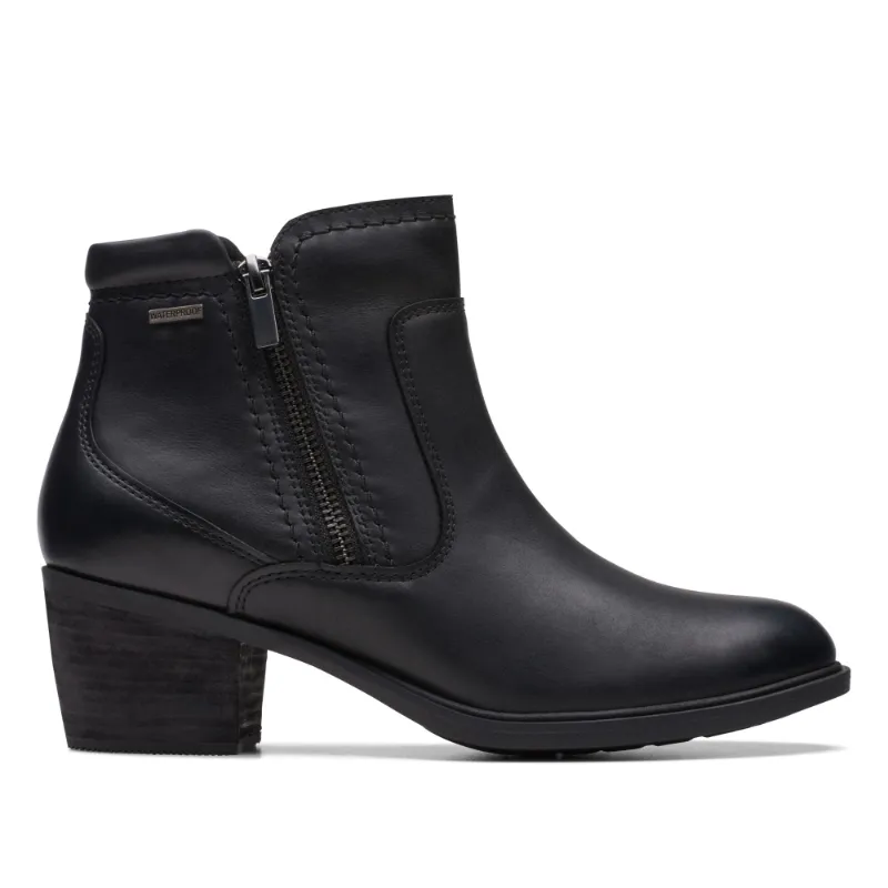 Women’s Clarks Waterproof Neva Zip Ankle Boot- Black