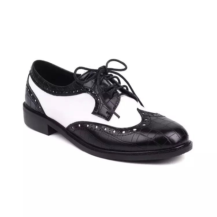 Women's Bicolor Lace-Up Round Toe Flats Oxford Shoes