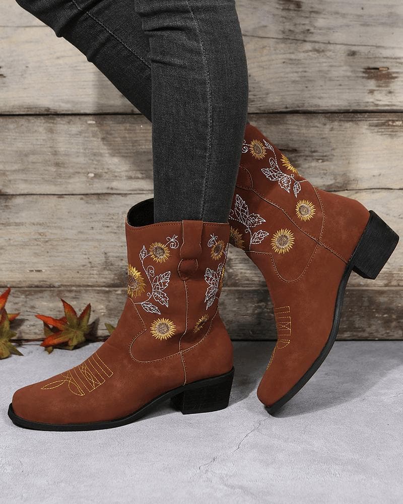 Women's Casual Daily Floral Embroidery Slip On Boots