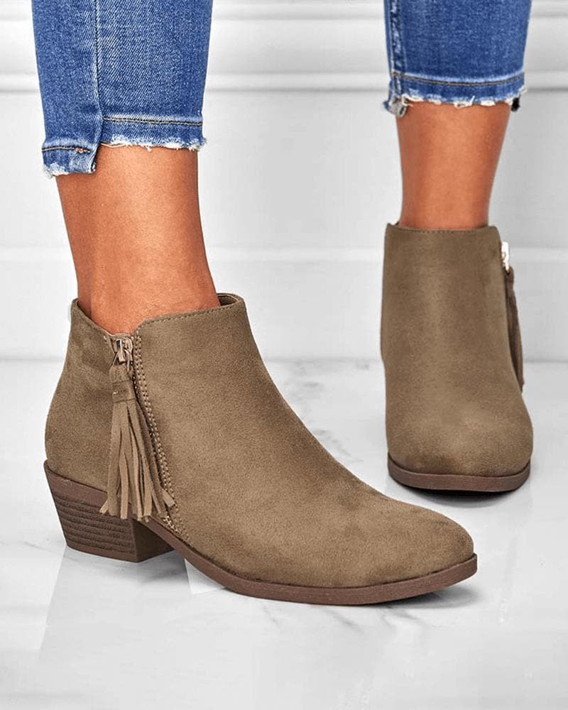 Women's Casual Daily Zipper Tassel Ankle Boots