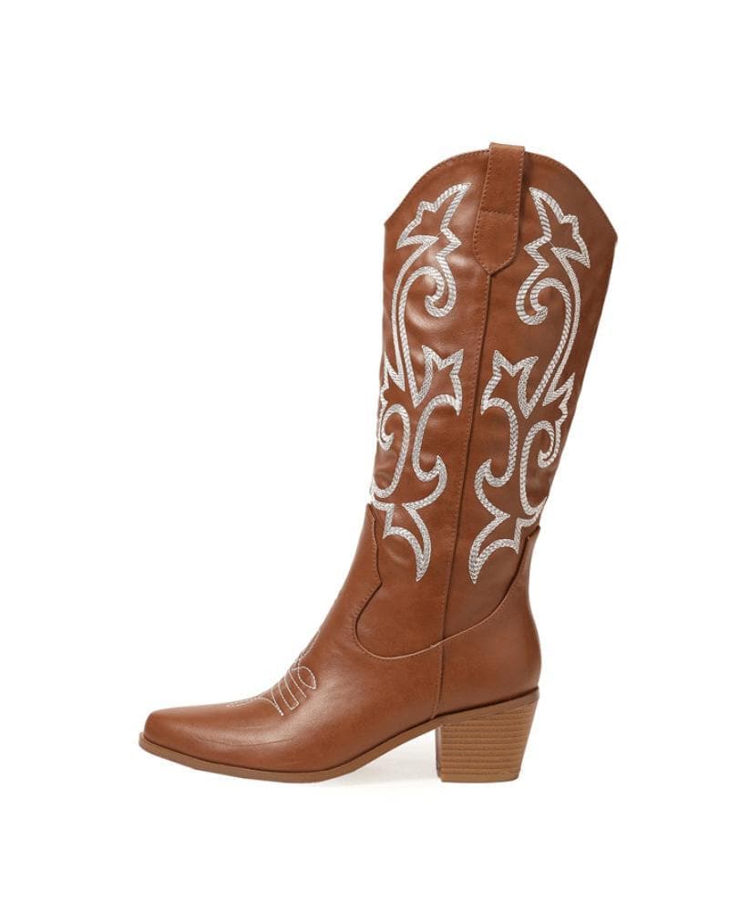 Women's Embroidery Chunky Cowboy Boots