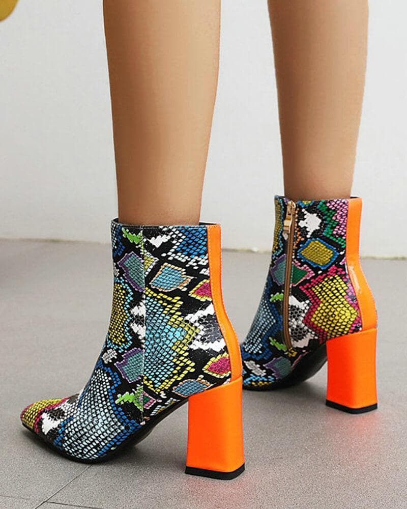 Women's Fashion Animal Print Zipper Ankle Boots