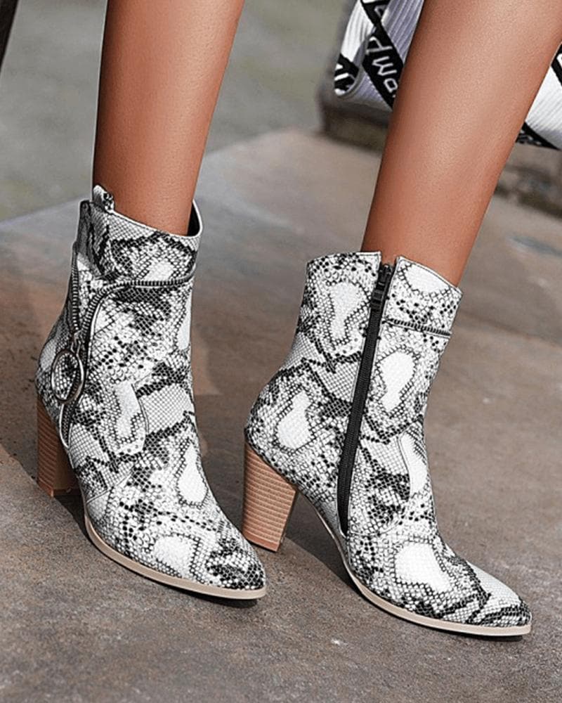 Women's Fashion Anmal Print Zipper Ankle Boots