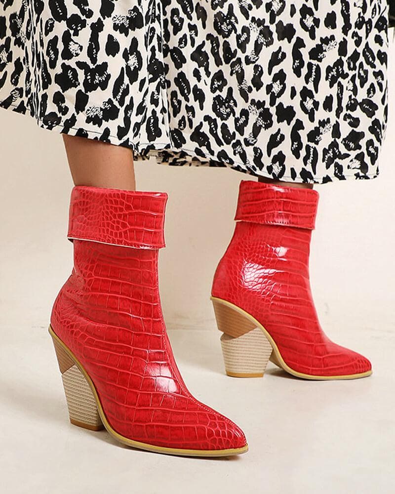 Women's Fashion Simple Slip On Chunky Heel Boots