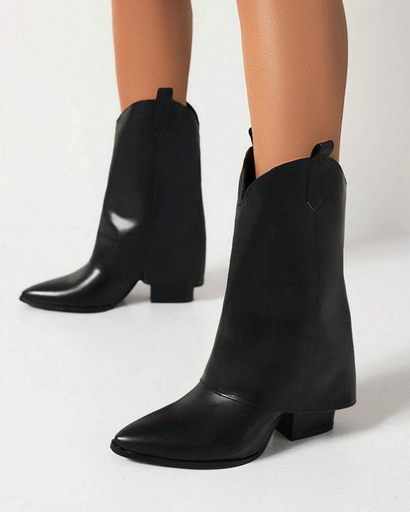 Women's Fashion Web celebrity style Slip On Chunky Heel Boots