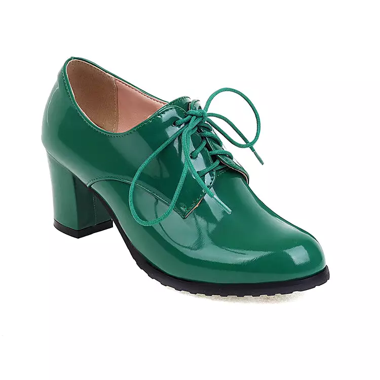 Women's Lace-Up Block Chunky Heel Oxford Shoes