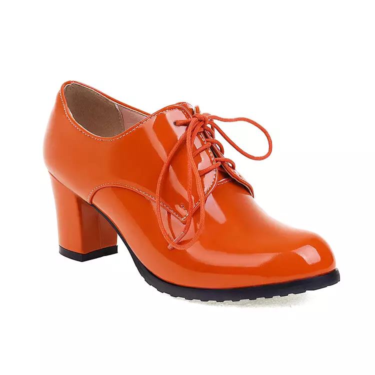 Women's Lace-Up Block Chunky Heel Oxford Shoes