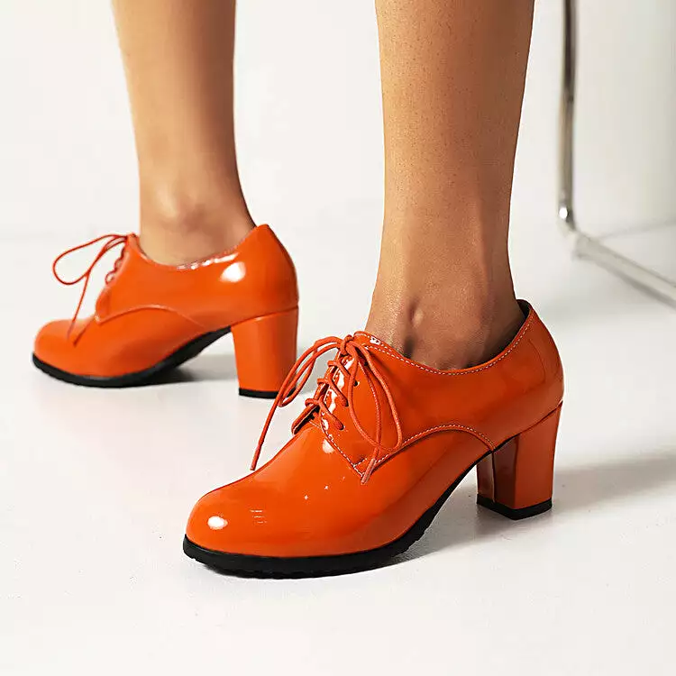 Women's Lace-Up Block Chunky Heel Oxford Shoes