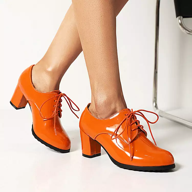 Women's Lace-Up Block Chunky Heel Oxford Shoes