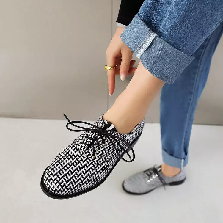 Women's Lattice Lace-Up Flats Oxford Shoes