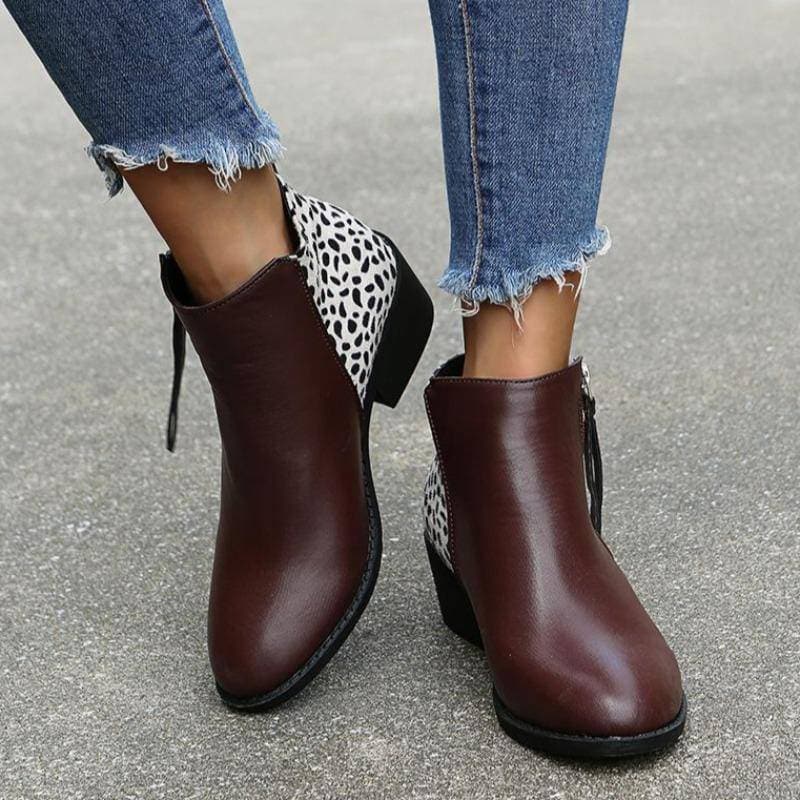 Women's Pattern Side-zip Chunky Heel Ankle Boots