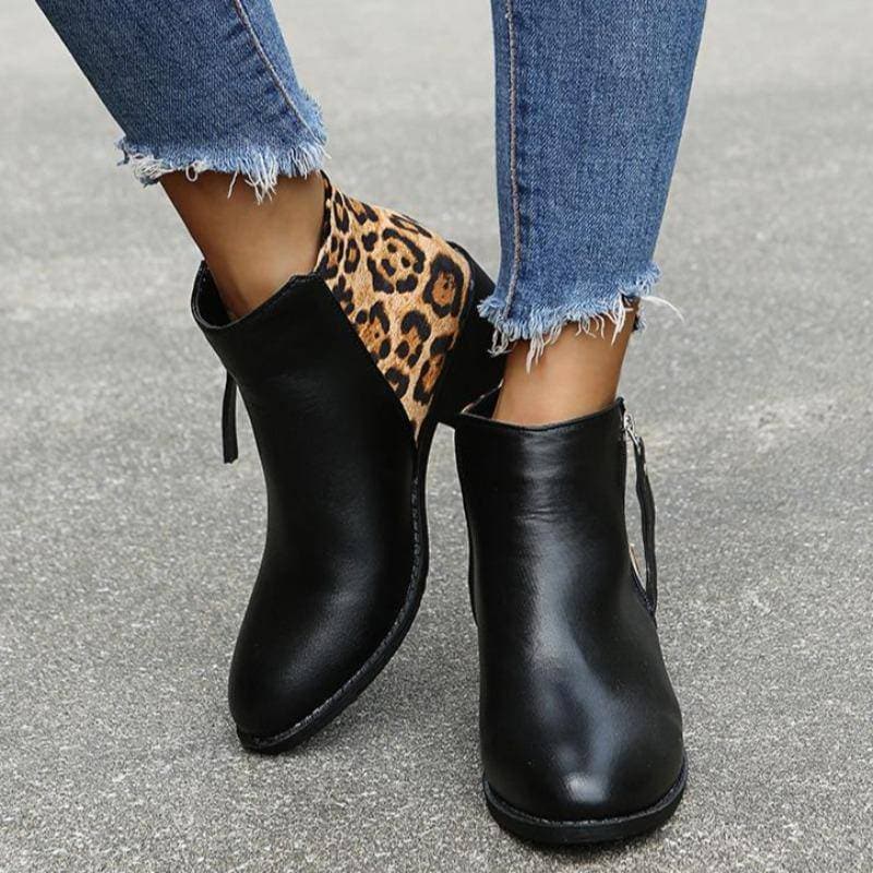 Women's Pattern Side-zip Chunky Heel Ankle Boots