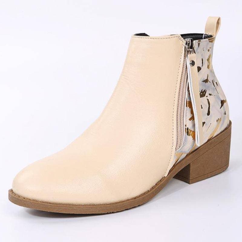 Women's Pattern Side-zip Chunky Heel Ankle Boots