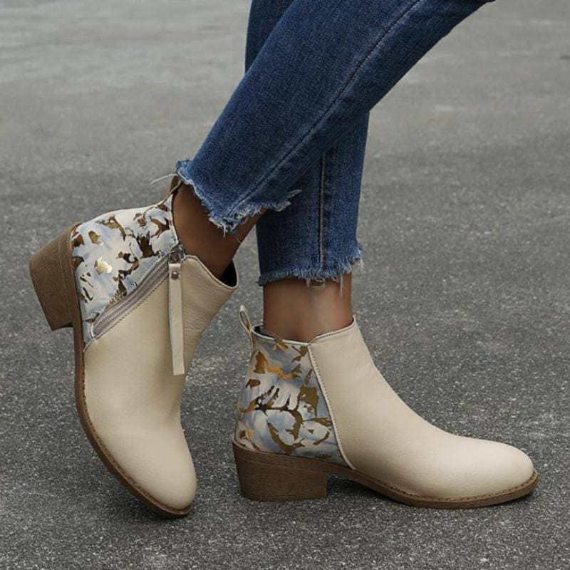 Women's Pattern Side-zip Chunky Heel Ankle Boots