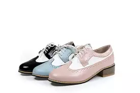 Women's Pointed Toe Bicolor Lace-Up Oxford Shoes