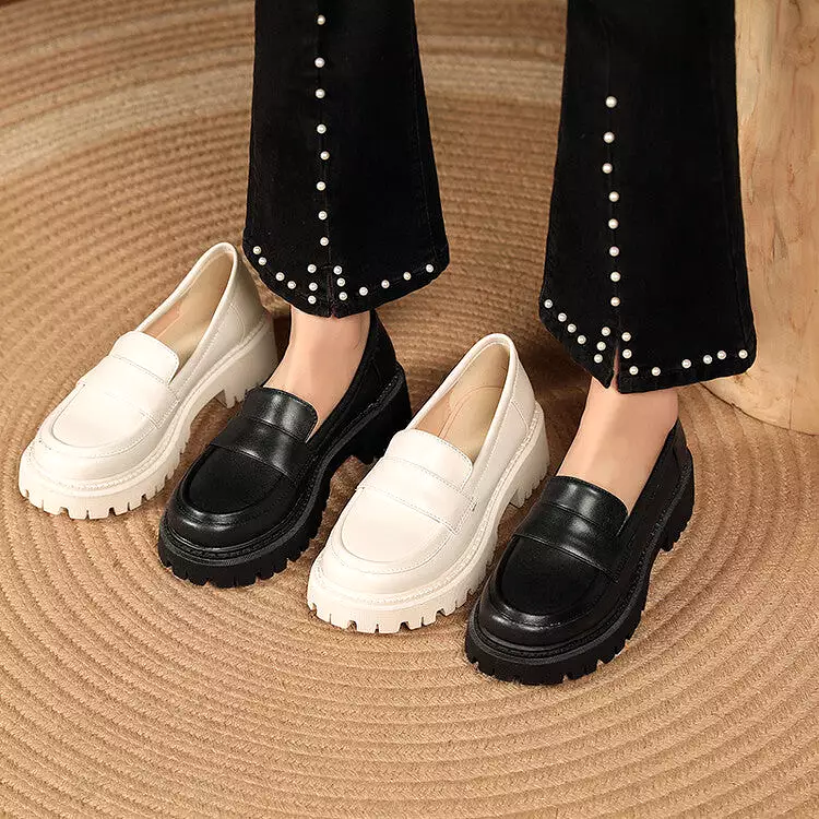 Women's Round Toe Stitch Platform Slip-On Loafers