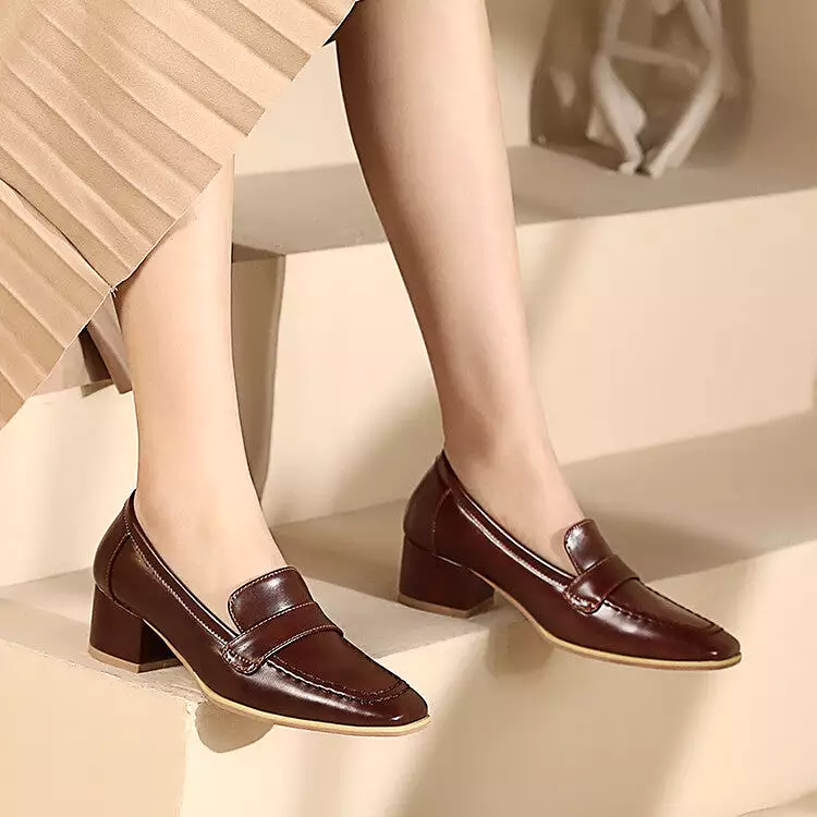 Women's Shallow Block Heel Slip-On Loafers