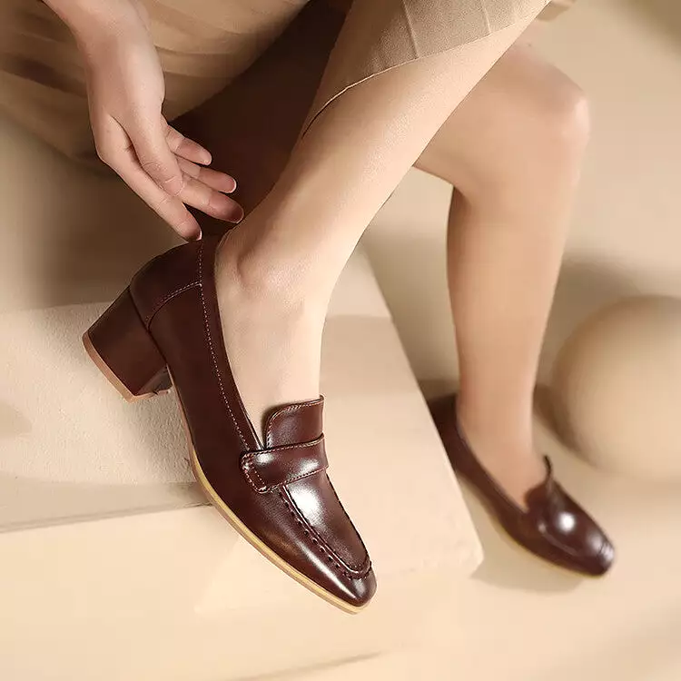 Women's Shallow Block Heel Slip-On Loafers